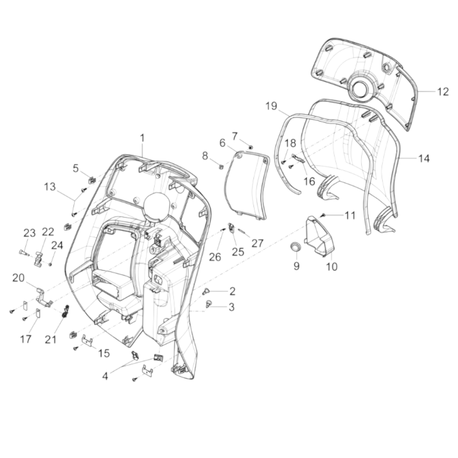 Geweven Carbon/Forged Carbon afdekkap beenschild 2024/2025 facelift Vespa Sprint 1B0102950000C - Afbeelding 2