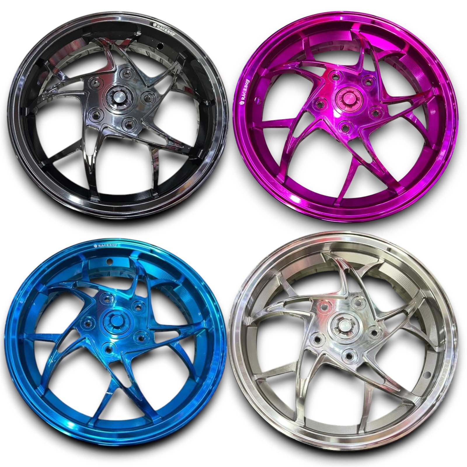 Velgenset 12 inch XT Raceboy chrome Vespa Sprint/Primavera/Piaggio ZipSP CNC Voor+achter - Afbeelding 2